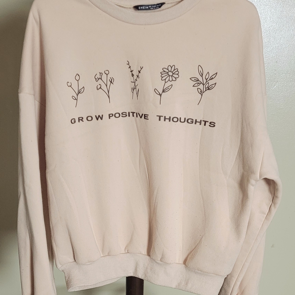 SHEIN 'Grow Positive Thoughts' Graphic Sweatshirt - Light Beige Size Large